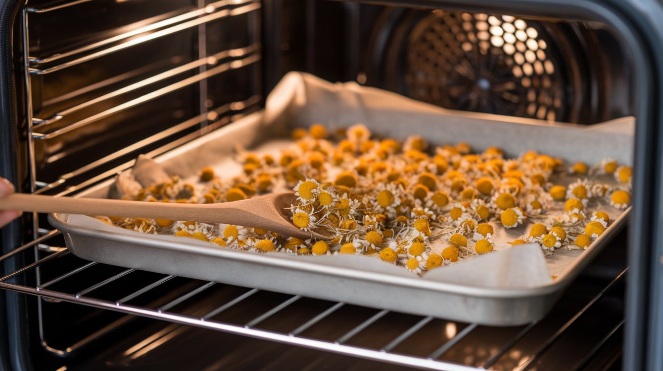 oven-drying-chamomile